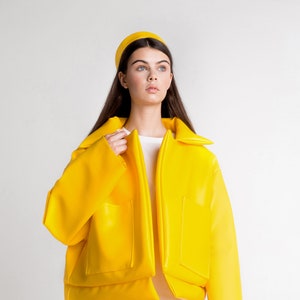 Yellow faux leather jacket puffer jacket Unisex jacket Padded jacket image 1