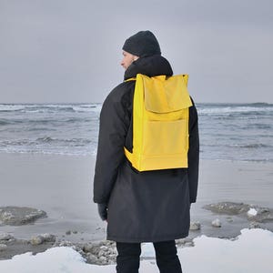 Yellow backpack/ Handmade Bag/ minimalist style/ Unisex backpack/ Faux leather bag/ Extraordinary bag image 1