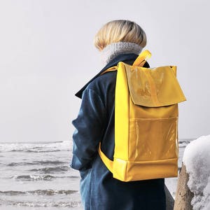 Yellow backpack/ Handmade Bag/ minimalist style/ Unisex backpack/ Faux leather bag/ Extraordinary bag image 2