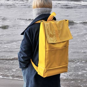Yellow backpack/ Handmade Bag/ minimalist style/ Unisex backpack/ Faux leather bag/ Extraordinary bag image 3