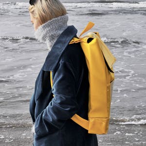 Yellow backpack/ Handmade Bag/ minimalist style/ Unisex backpack/ Faux leather bag/ Extraordinary bag image 5