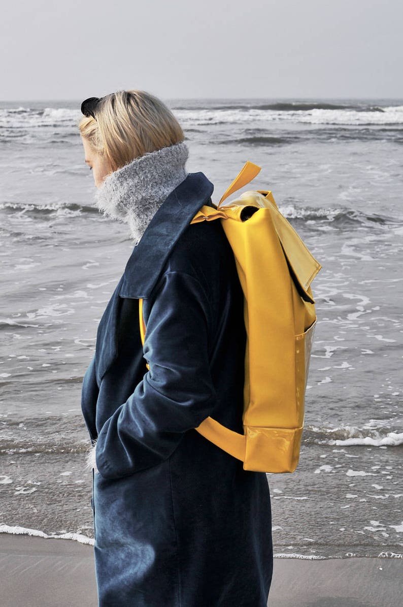 Yellow backpack/ Handmade Bag/ minimalist style/ Unisex backpack/ Faux leather bag/ Extraordinary bag image 5