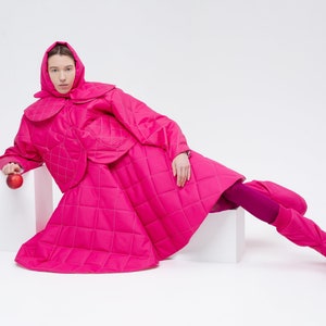 Écharpe à capuche, nylon, doublure polaire, écharpe à capuche moelleuse matelassée légère et chaude de couleur rose image 3