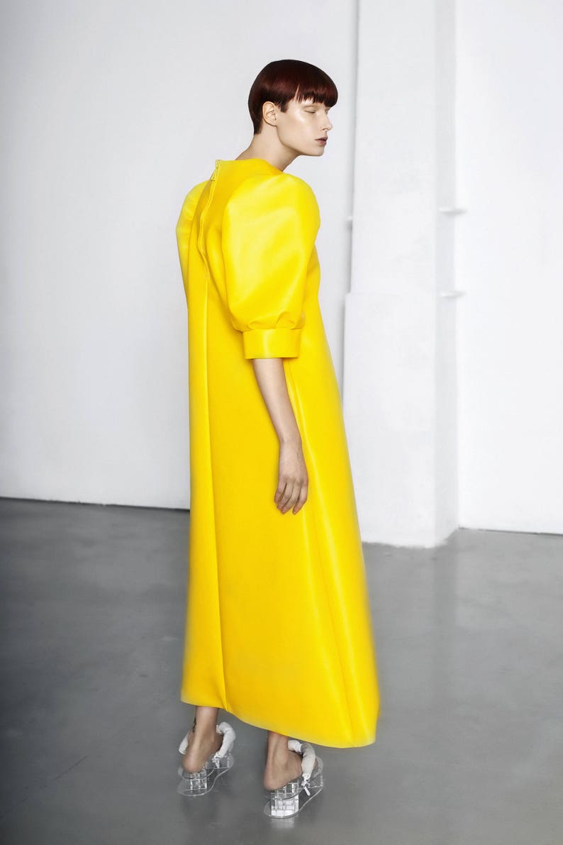 Yellow dress Faux leather yellow dress Basic items Concept dress Women dress Basic dress Minimal design Sustainable Fashion image 2