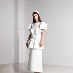 Vegan wedding dress- Trumpet silhouette dress- Handamde wedding dress- Fashioned- Long wedding dress- Ruffle details-