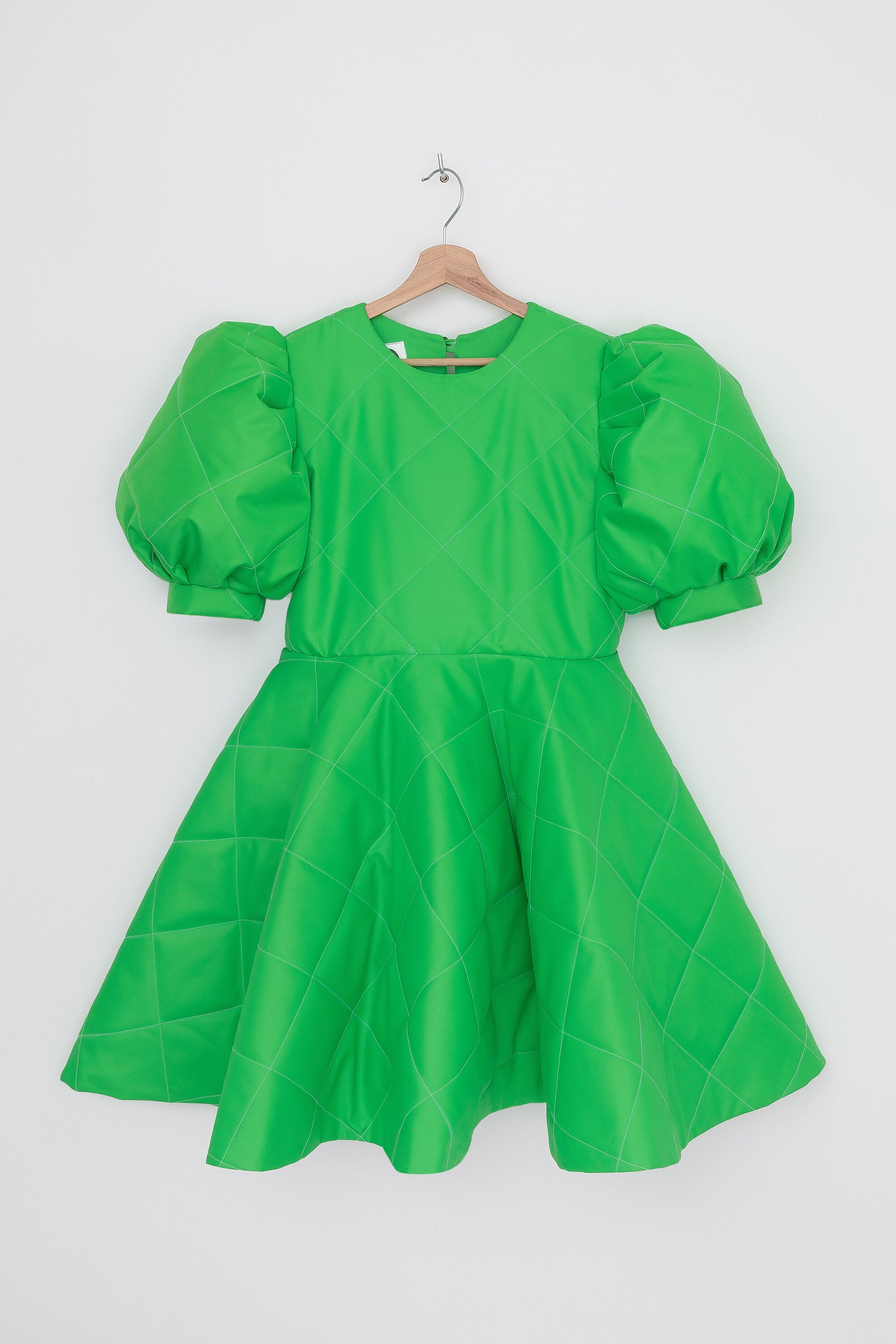 green emerald velvet dress Lime & Ivory Floral Dress - Puff Sleeve Dress