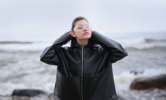 SS17 Short faux leather jacket Handmade Jacket with hood | Etsy