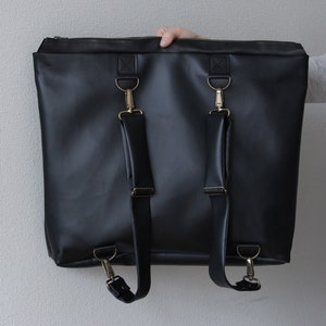 Black backpack purse black faux leather bag black purse with handles as clutch as backpack 2in1 image 5