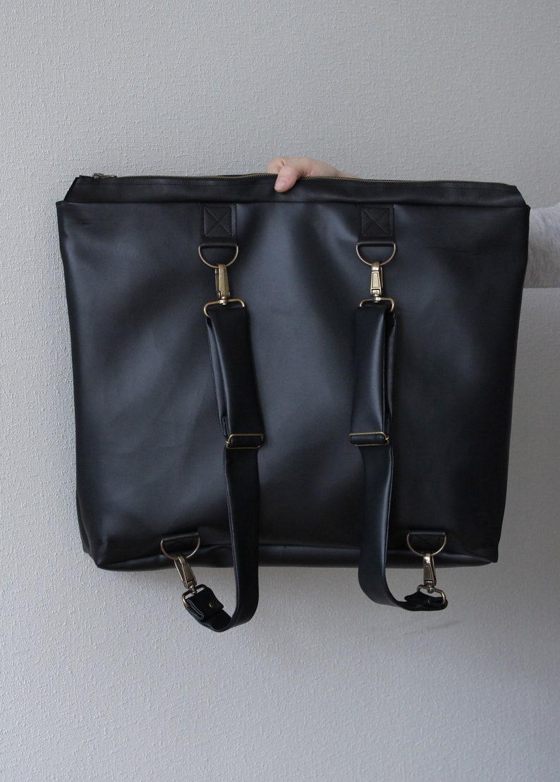 Black backpack purse black faux leather bag black purse with handles as clutch as backpack 2in1 image 5