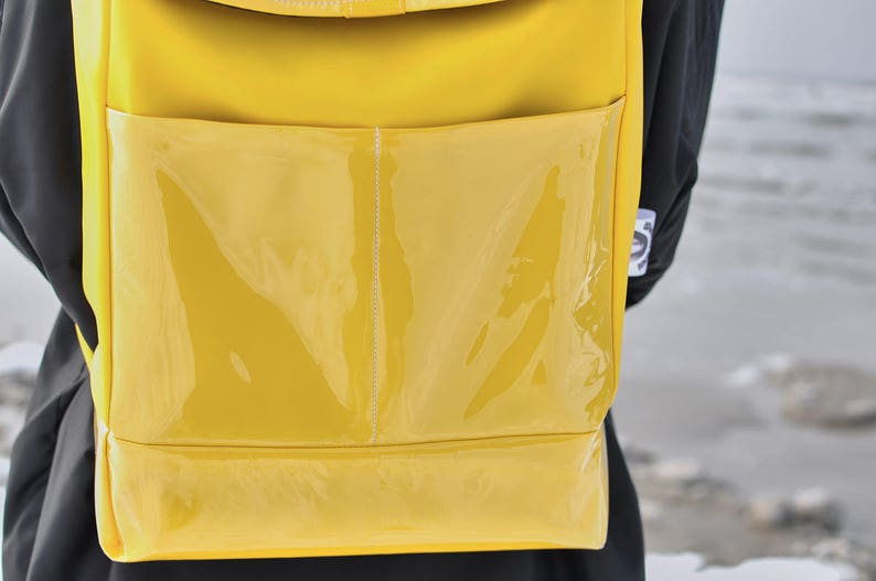 Yellow backpack/ Handmade Bag/ minimalist style/ Unisex backpack/ Faux leather bag/ Extraordinary bag image 6