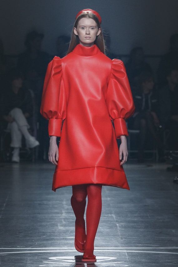 Red Faux Leather Dress Angel Form Dress Geometric Dress Concept Design  Dress Pulpy Dress -  Israel