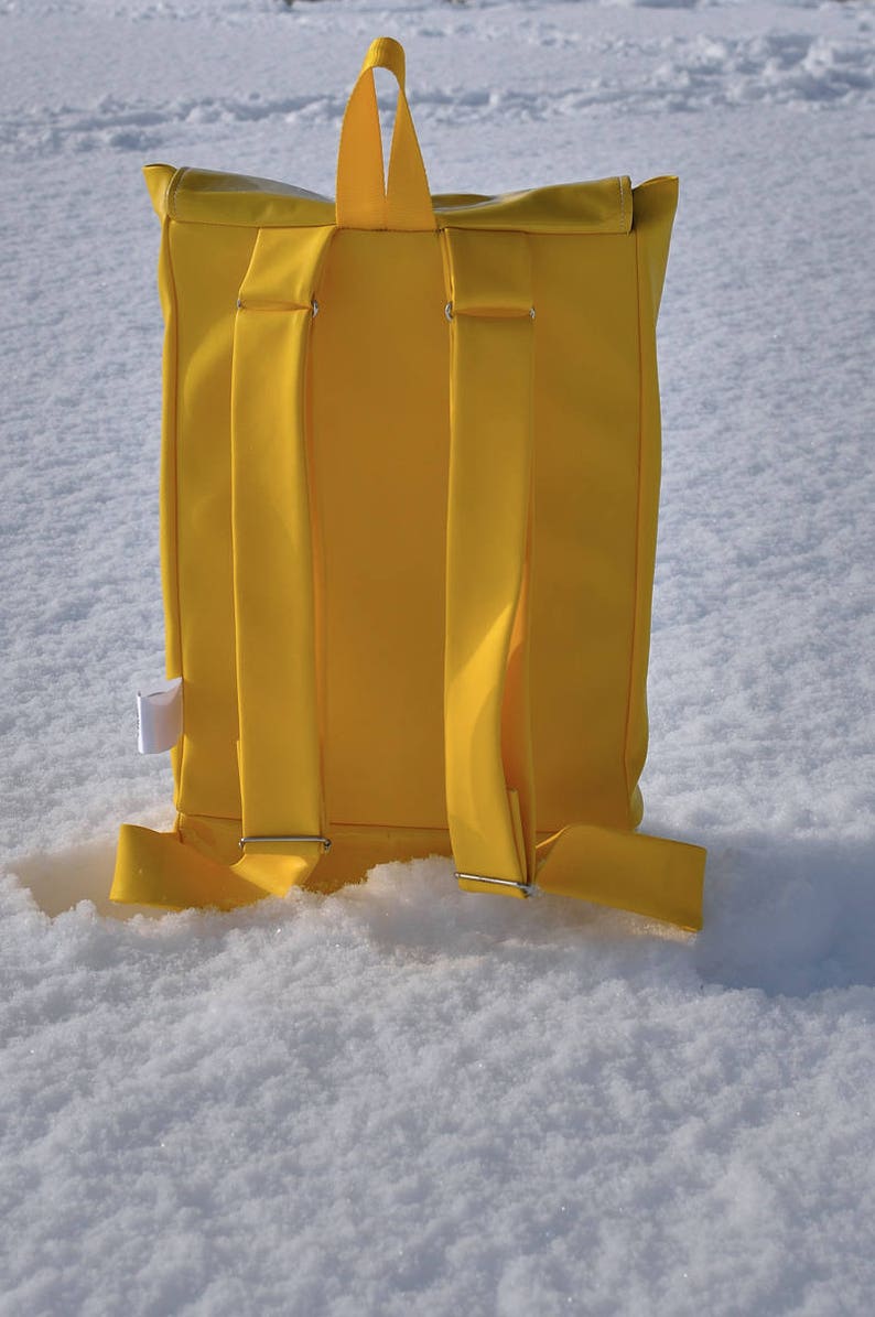 Yellow backpack/ Handmade Bag/ minimalist style/ Unisex backpack/ Faux leather bag/ Extraordinary bag image 9