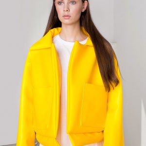 Yellow faux leather jacket puffer jacket Unisex jacket Padded jacket image 2