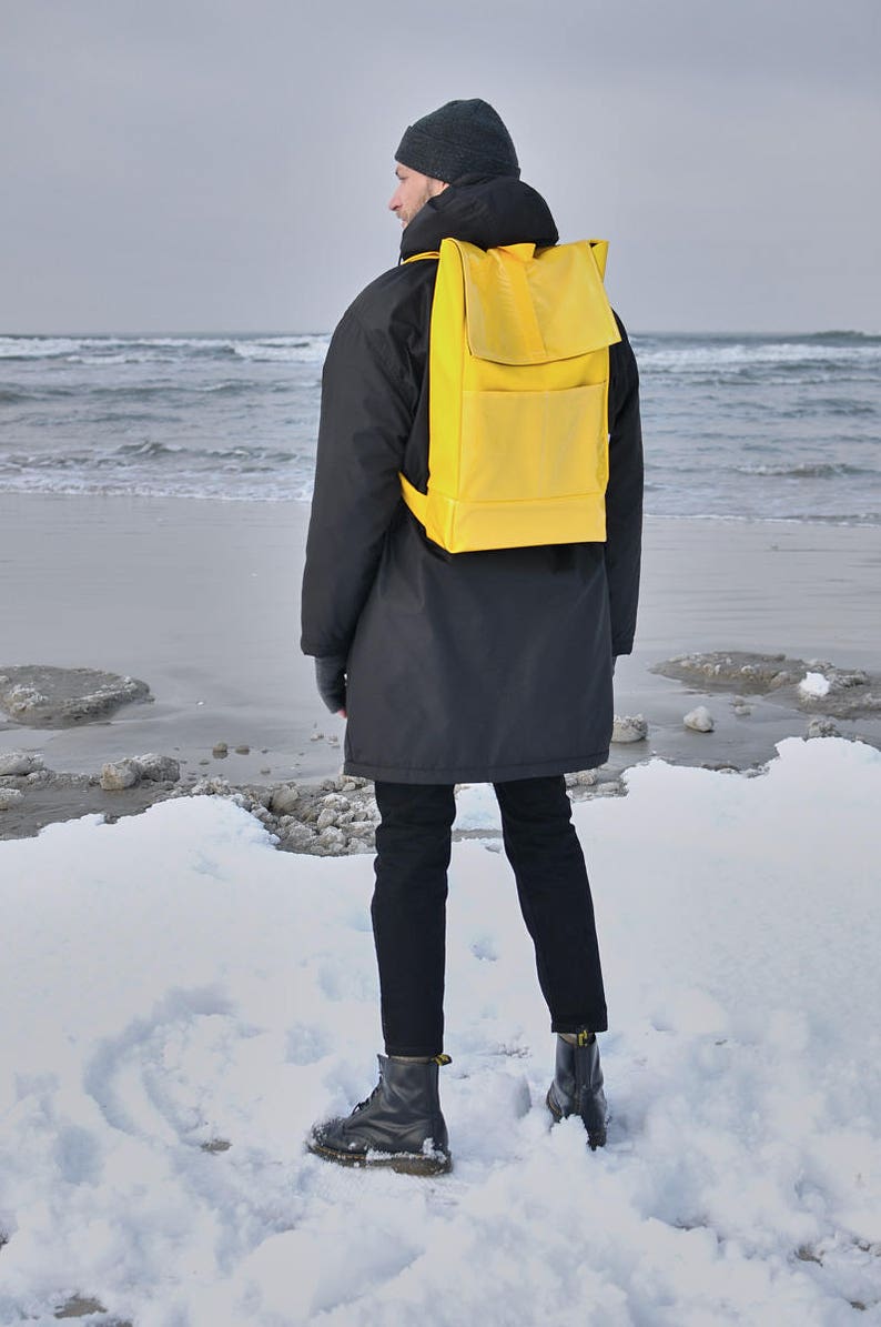 Yellow backpack/ Handmade Bag/ minimalist style/ Unisex backpack/ Faux leather bag/ Extraordinary bag image 1