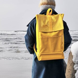 Yellow backpack/ Handmade Bag/ minimalist style/ Unisex backpack/ Faux leather bag/ Extraordinary bag image 4