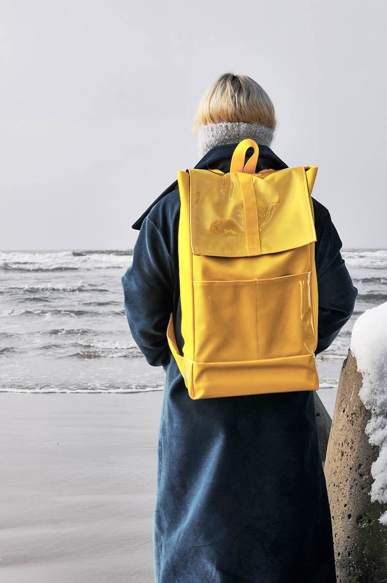 Yellow backpack/ Handmade Bag/ minimalist style/ Unisex backpack/ Faux leather bag/ Extraordinary bag image 4