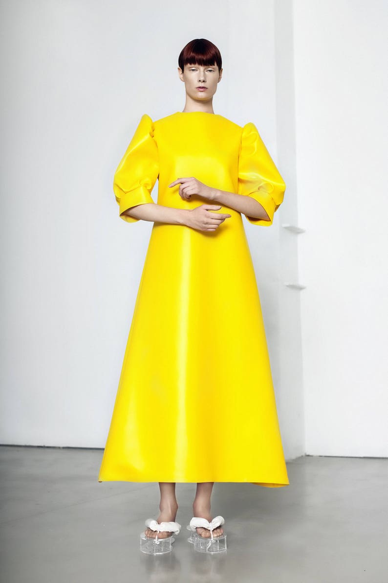 Yellow dress Faux leather yellow dress Basic items Concept dress Women dress Basic dress Minimal design Sustainable Fashion image 1