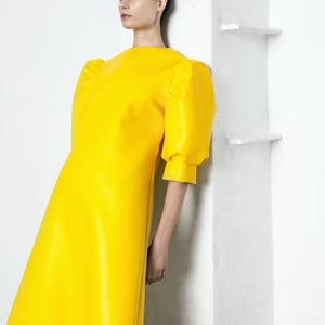 Yellow dress Faux leather yellow dress Basic items Concept dress Women dress Basic dress Minimal design Sustainable Fashion image 3