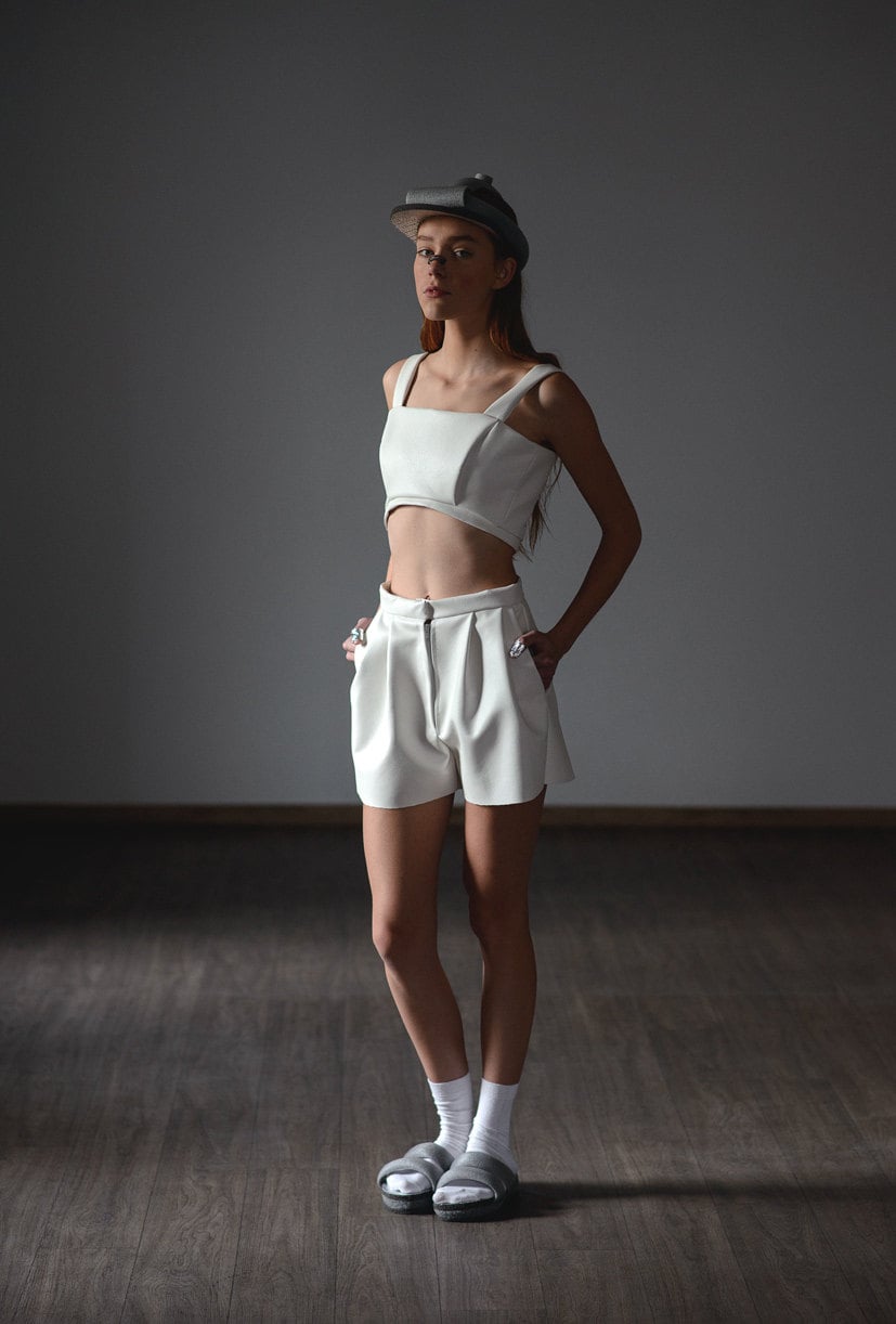 Women Shorts Faux Leather Material 