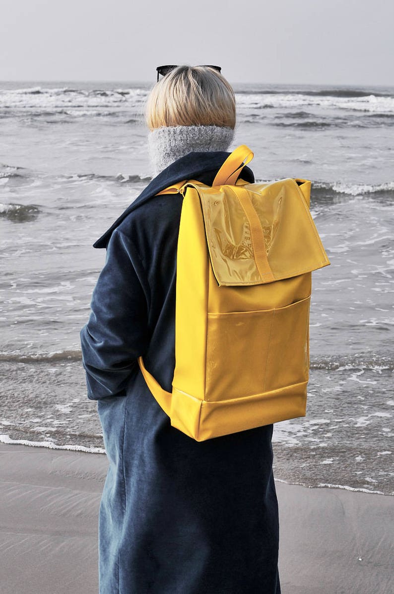 Yellow backpack/ Handmade Bag/ minimalist style/ Unisex backpack/ Faux leather bag/ Extraordinary bag image 3