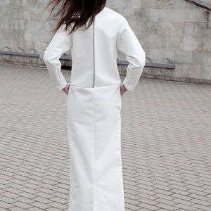 Women dress white faux leather dress long dress with pocket and long zipper designer dress medium size image 2