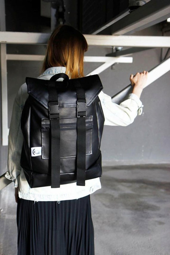 Black backpack unisex bag friendly leather backpack | Etsy