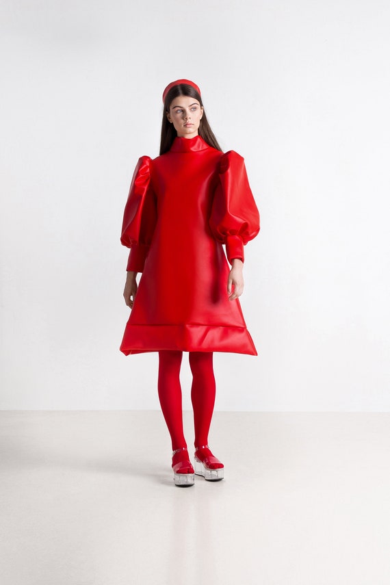Red Faux Leather Dress Angel Form Dress Geometric Dress | Etsy