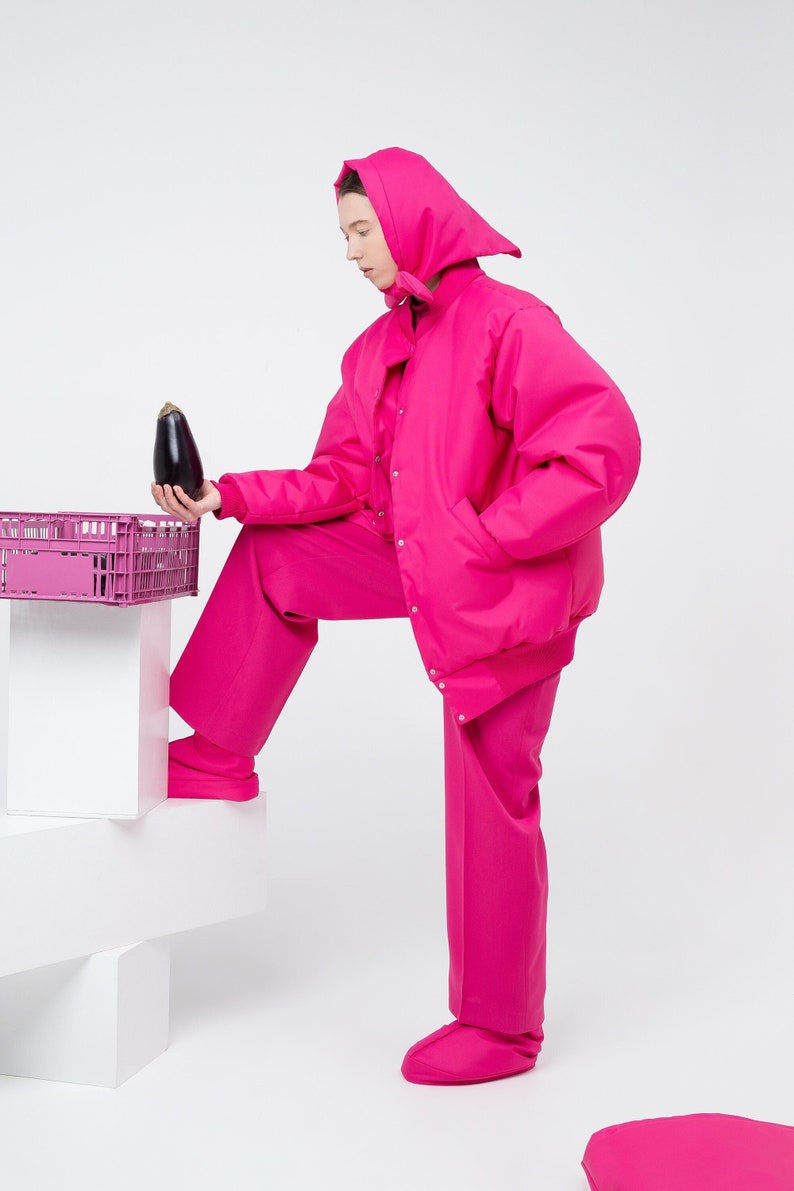 Écharpe à capuche, nylon, doublure polaire, écharpe à capuche moelleuse matelassée légère et chaude de couleur rose image 4