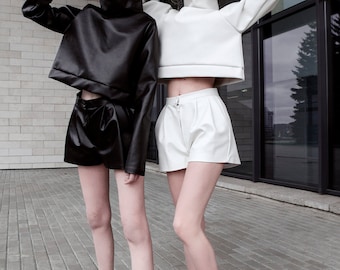 Black suit - Shorts And Top - White Suit - Two Part Suit - Futuristi Design  - Friendly Leather - Turtleneck