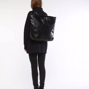 Black backpack purse black faux leather bag black purse with handles as clutch as backpack 2in1 image 2