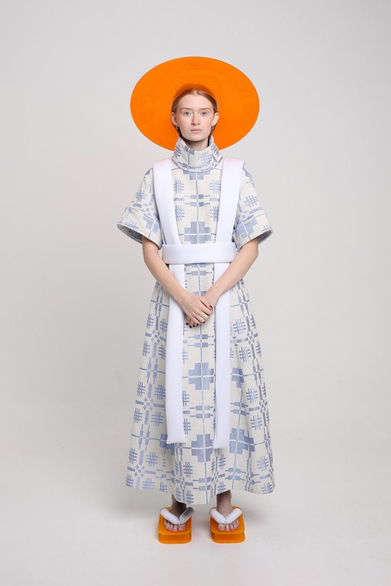 Woven Lithuanian Etno Dress Designer Fabric, Modern Costume | S/M