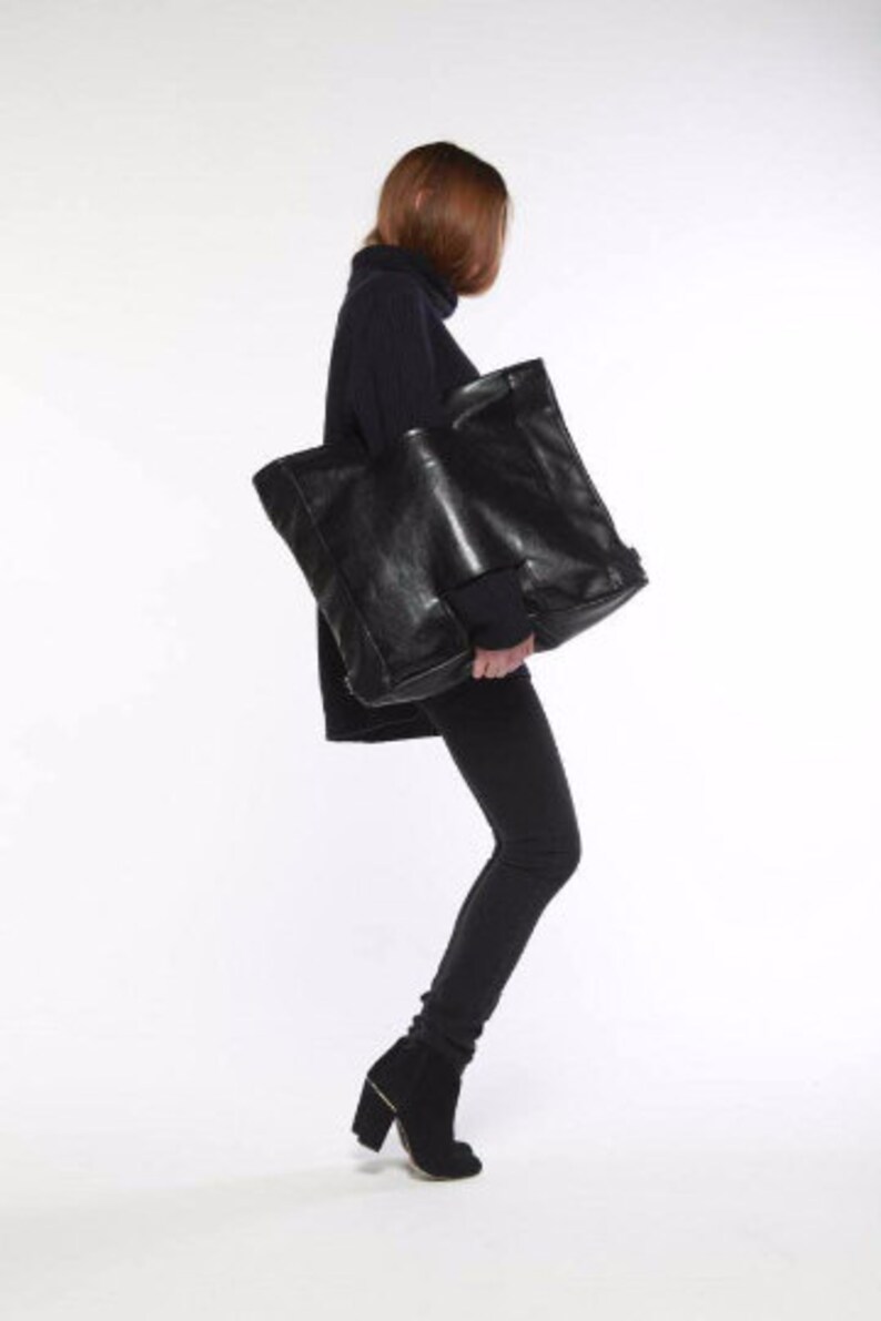 Black backpack purse black faux leather bag black purse with handles as clutch as backpack 2in1 image 1