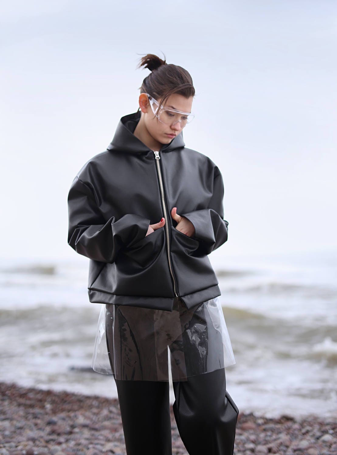 Short Faux Leather Jacket Handmade Jacket With Hood Waterproof Jacket ...