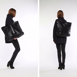 Black backpack purse black faux leather bag black purse with handles as clutch as backpack 2in1 image 3