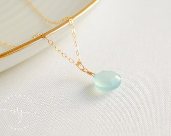 Gold filled Kette mit Chalcedon, Aqua Chalcedon, Edelsteinschmuck, gold filled Halskette, Länge individualisierbar, gold filled