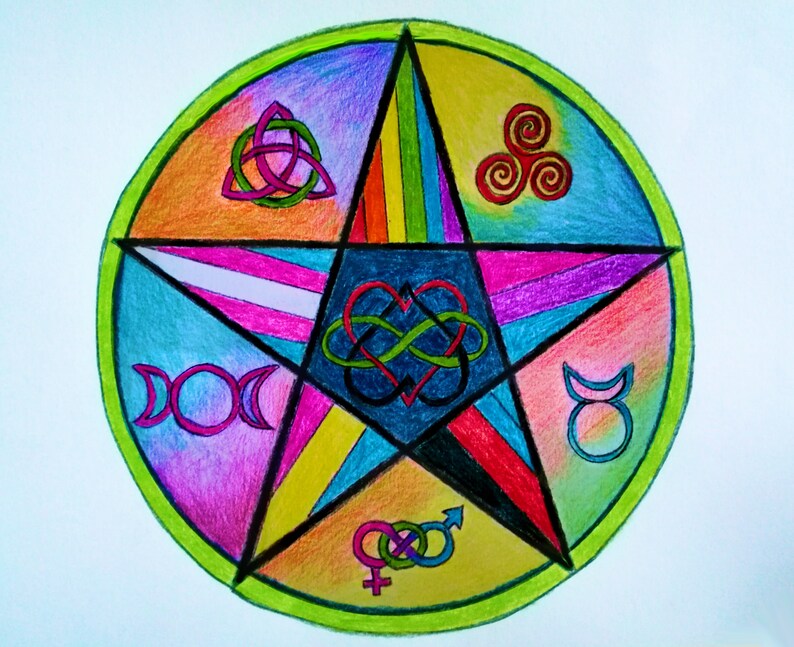 Pagan Wiccan Mandala Personalised Handmade Gift Made to Order Pentacle ...