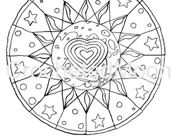 Printable inner constellation coloring page digital download wiccan pagan feri tradition mandala for children and adults