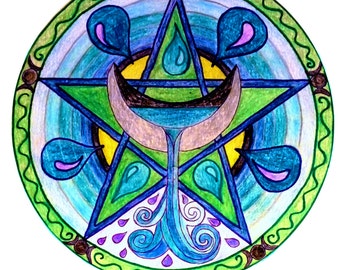 Pagan wiccan mandala personalised handmade gift made to order pentacle septagram whatever you want every color you can choose