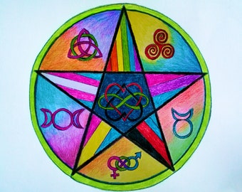 Printable lgbt pagan pride coloring page digital download wiccan pagan mandala for children and adults polyamoros rainbow triquetra