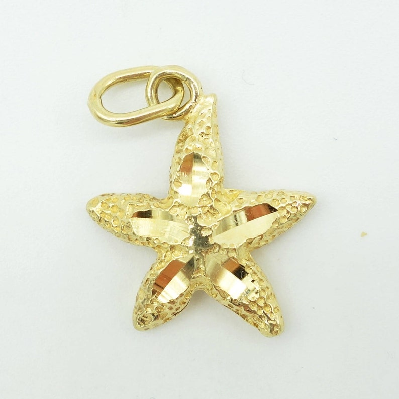 Star Fish Charm For Charm Bracelet Diamond Cut Beach 14k Solid Gold