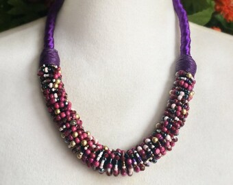 Multi Coloured Multi Beaded Wire Wrap Chunk Cluster Wired Wrap Extendable Necklace