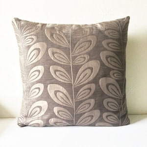 Brown Beige Two Tone Upholstery Leaf Abstract Chenille Cushion Throw Pillow Cover 16x16 or 18x18 inches