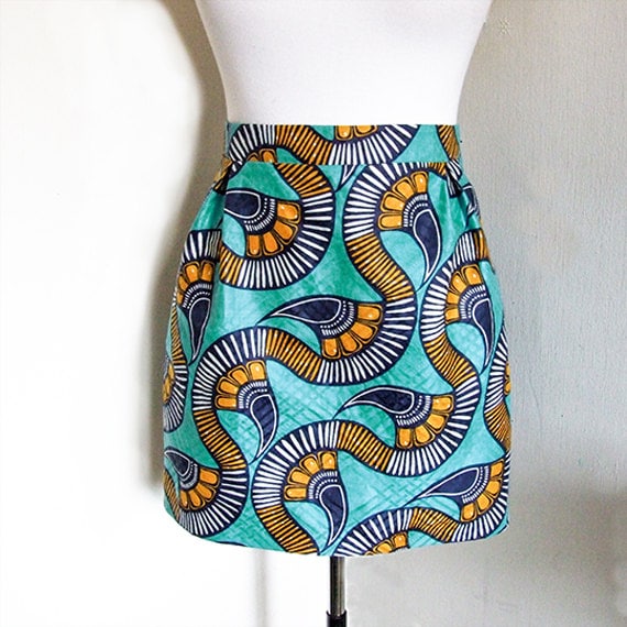 Cute Blue & Yellow African Print Mini Skirt Plus Size UK | Etsy