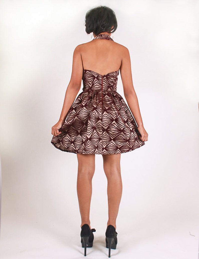 Beautiful Silk Purple Plum Halterneck Flared Skirt Dress image 3
