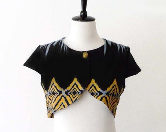 Geel grijs zwarte Afrikaanse tribale Print gewas jas Shrug Bolero - verkrijgbaar in 6 maten