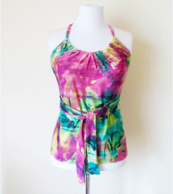Abstract Watercolour Print Stretch Jersey Halterneck Vest Top - Etsy
