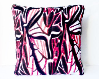 Red Black & White Abstract Print Cushion Throw Pillow Cover 16x16 or 18x18 inches