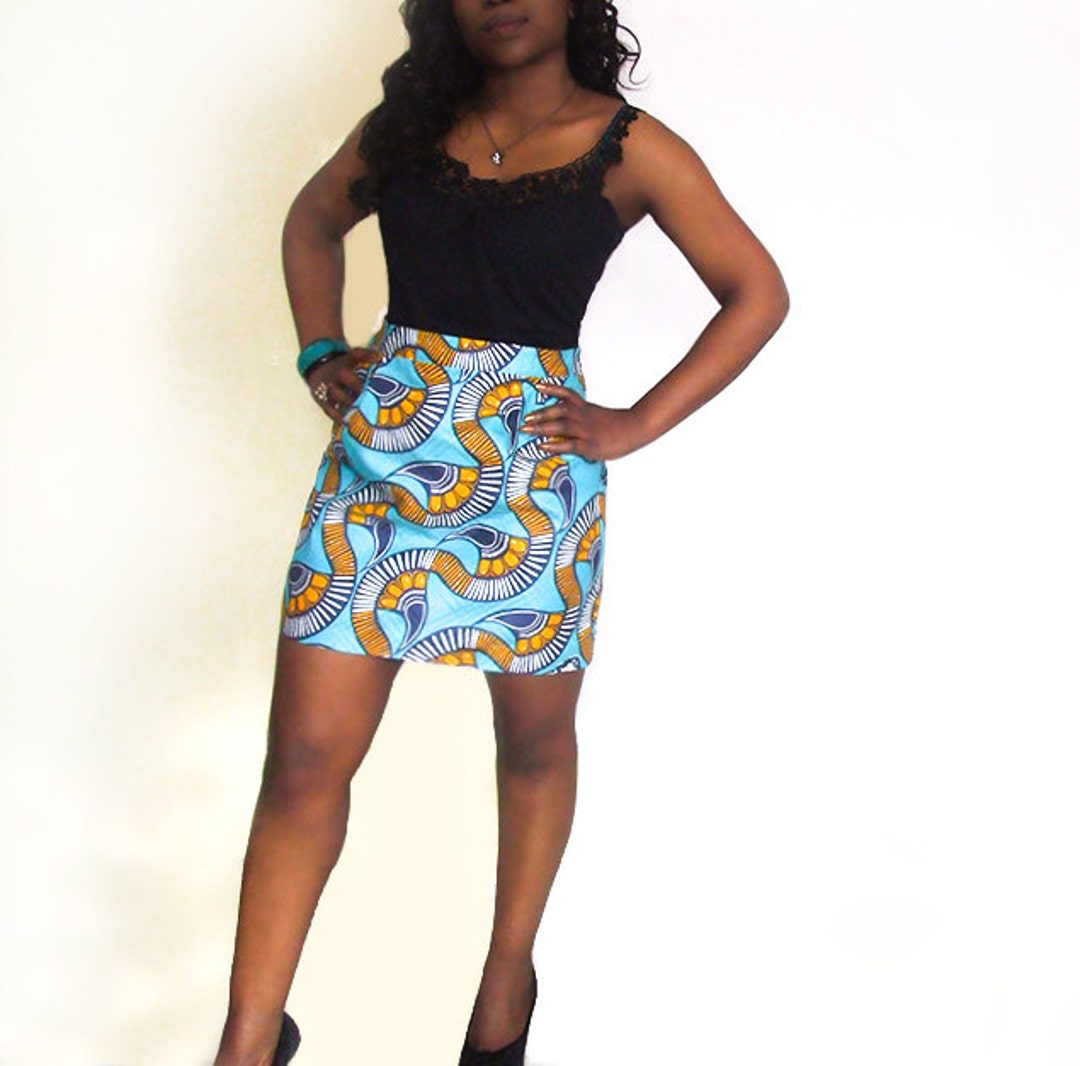 Cute Blue & Yellow African Print Mini Skirt Plus Size UK - Etsy UK