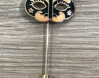 Vintage Masquerade Mask Mustache Stick Pin