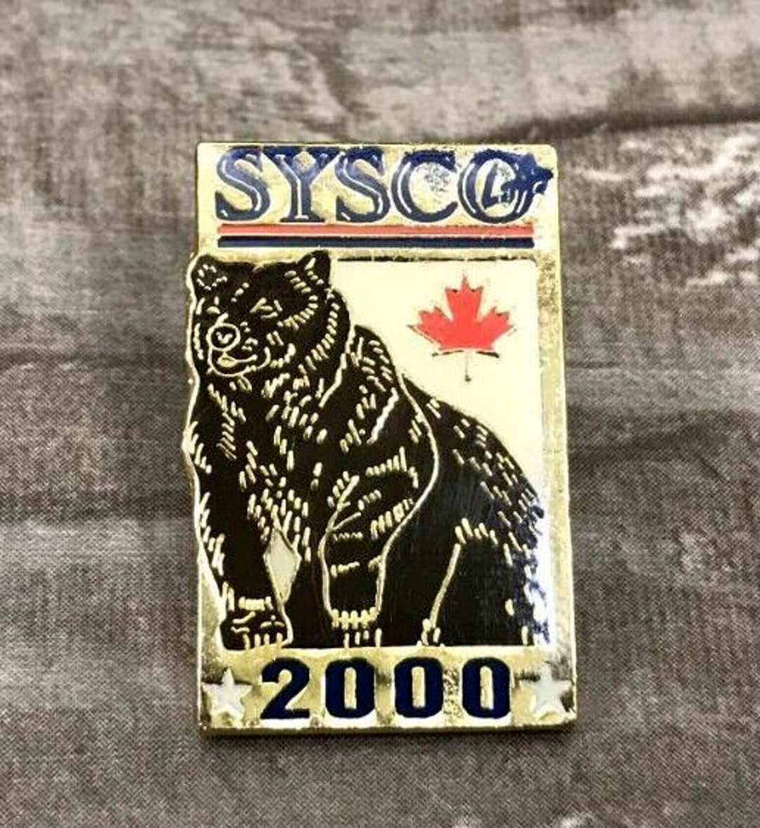 Sysco Red Maple Leaf Black Bear Hat Lapel Jacket Vest Backpack Pin Back ...